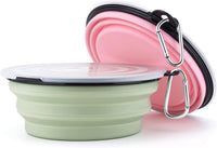 SLSON Dog Bowls Pet Collapsible Bowl with Cover Lids - Fairy Pink and Sprout Green / Large Two-Tone - image 3