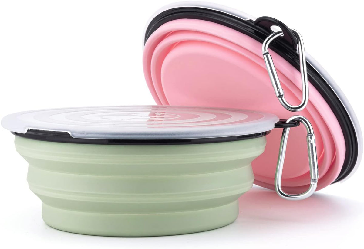 SLSON Dog Bowls Pet Collapsible Bowl with Cover Lids - Fairy Pink and Sprout Green / Large Two-Tone - image 3