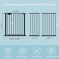 WAOWAO Triple Lock Baby Gate Extra Wide 81.49-86.22" Pressure Mounted Walk Through Swing Auto Close Safety Black Metal Dog Pet Puppy for Stairs,Doorways