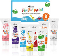 AROIC 8PCS Washable Finger Paint, Non-Toxic Finger Paints – Fun for Kids & Family - 8 Colors (1.05oz)
