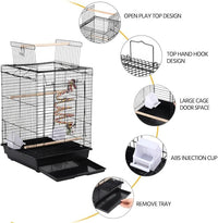 Yaheetech Open Play Top Travel Bird Cage for Conure Sun Parakeet Green Cheek Conure Lovebird Budgie Finch Canary, Small-Size Travel Portable