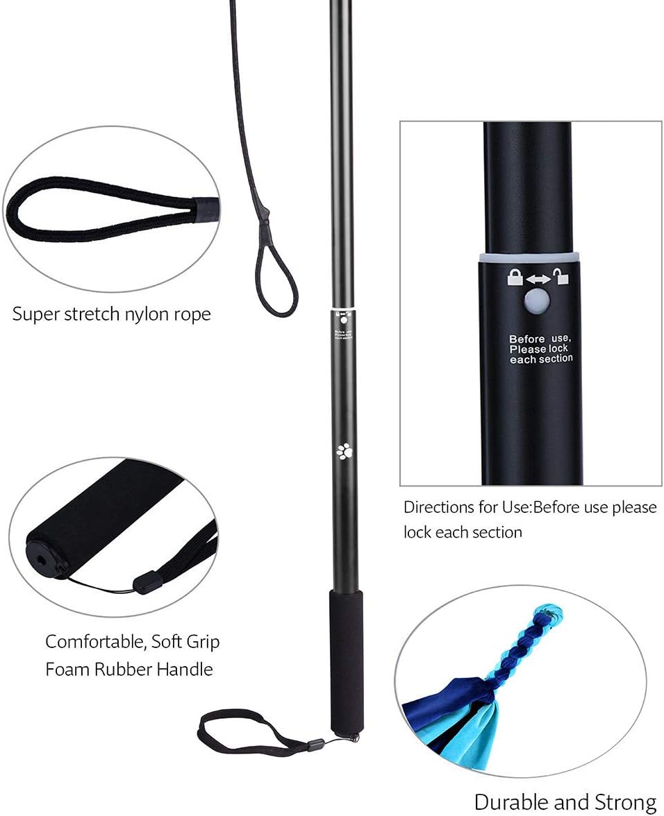 Interactive Dog Toys - Extendable Flirt Pole with 2pcs Squeaky Plush Toy Tugs Red Green for Dog - new blue - image 2