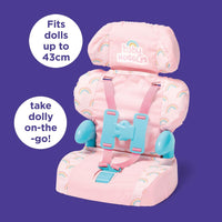 Casdon grey doll car booster seat with adjustable headrest and Huggle hand buckles - view 3