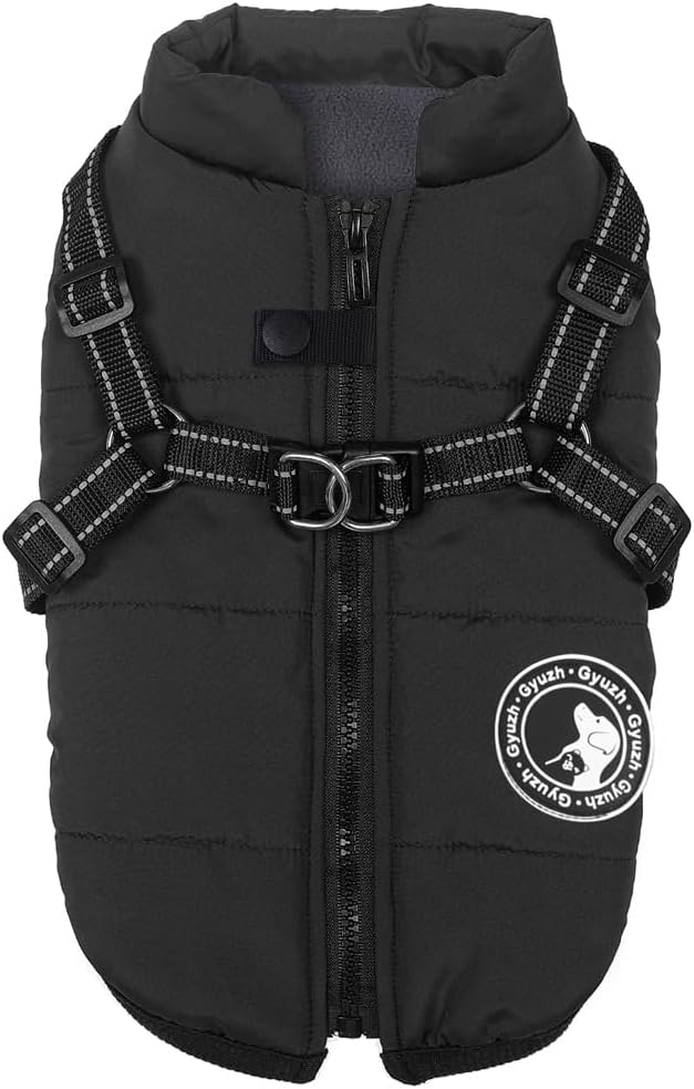 Gyuzh Dog Coat with Harness Puppy Coats Small Dog Harness Jacket - XXX-Large / black