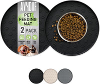 Pet Feeding Mat, Waterproof Anti-Slip Placemats for Dog Cat Bowl Silicone Pet Food Mat, Raised Edge - 2 Black / 10.9"L x 10.9"W