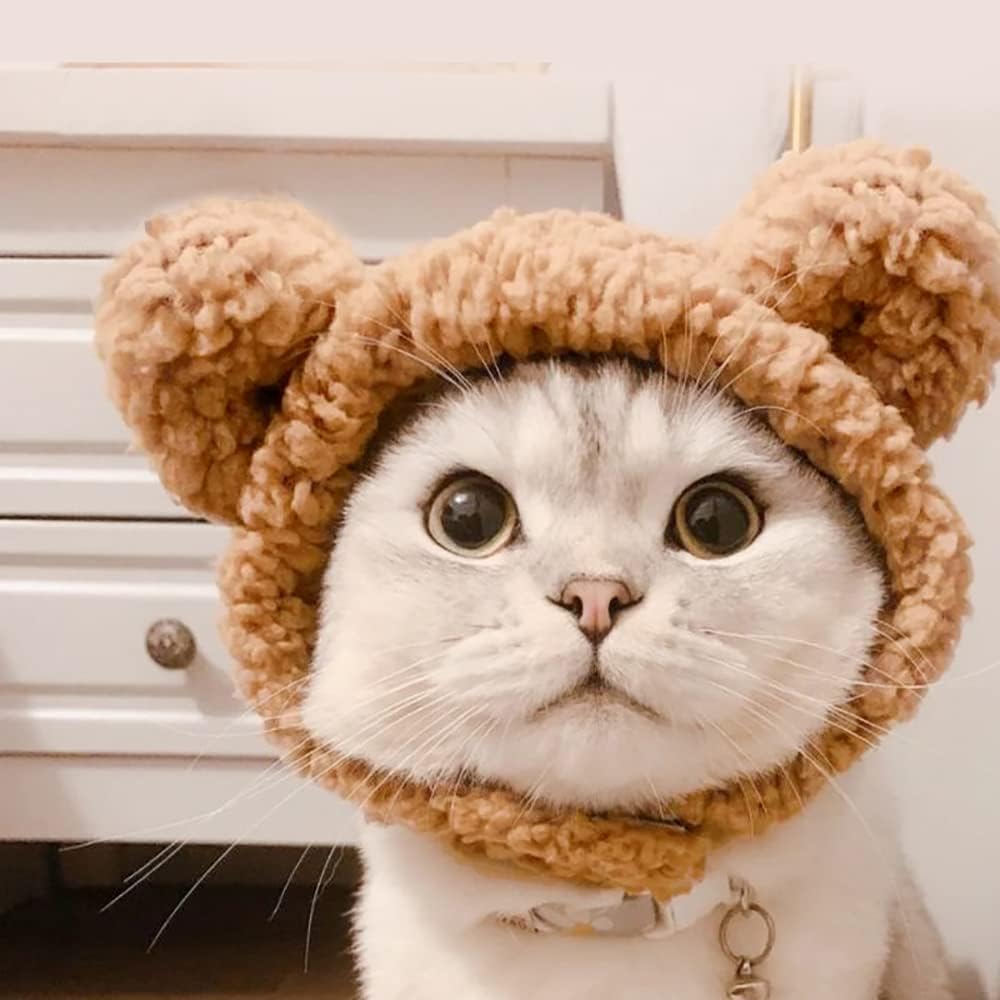 JOICEE Cute Cat Costume Warm Bear Hat Adjustable Small Pet Headwear - Brown - image 4