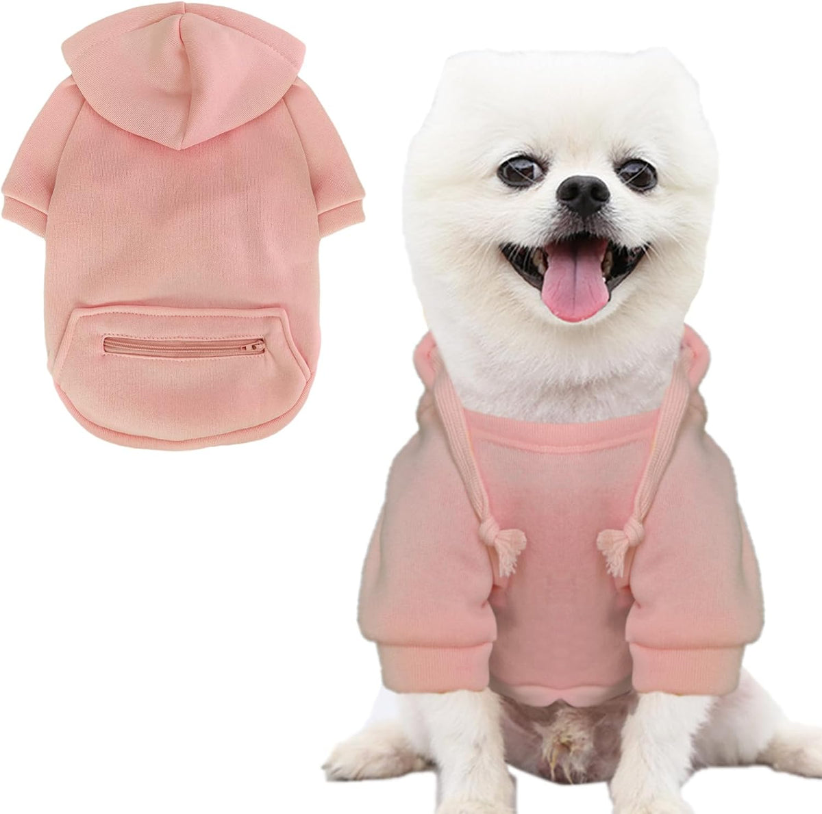 Dog Hoodies for Small Dogs with Zipper Pocket - Pink / Large
