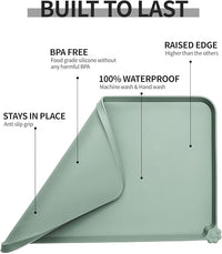 Waterproof Pet Feeding Mat with High Raised Edges, Heavier and Thicker Placemats for Cat Dog Water Bowl with BPA Free, Dogs Cats Food Mats for Messy Drinkers to Prevent Spill and Protect Floors