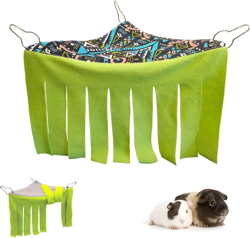 RIOUSSI Guinea Pig Hideout Hideaway Corner Fleece Toys Cage - Green / Triangle