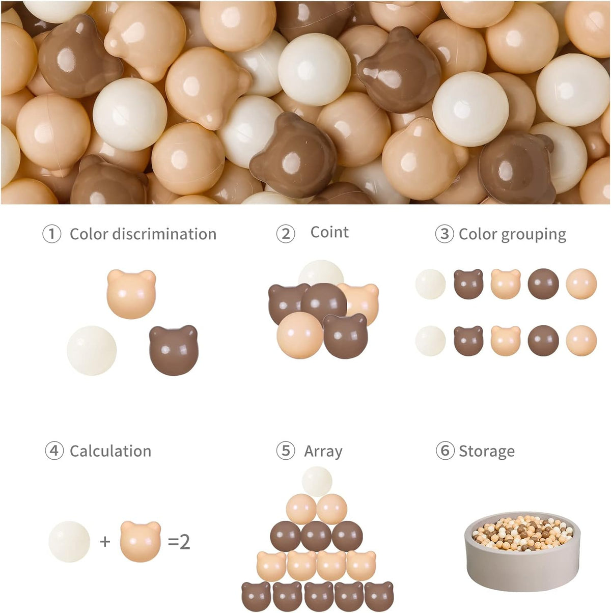 GOGOSO 100 pastel bear-shaped and round ball pit balls with zipper storage bag - view 11