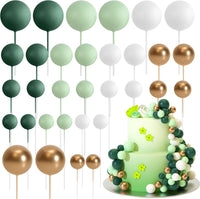 ASTARON 32 Pcs Foam Balls Cake Topper Decorations for Party Cake - Green，gold