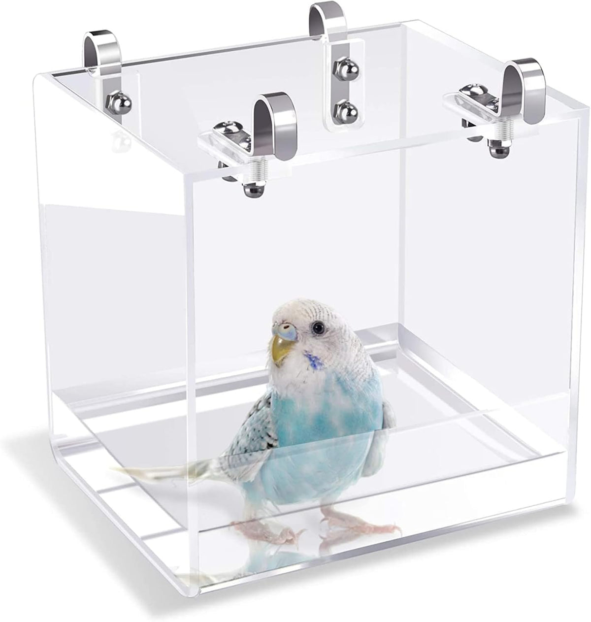 GURECOD Hanging Bird Bath Cube Bird Bathtub Bath Shower Box Bowl Cage - 6.3 x 6.3 x 6.3 inch