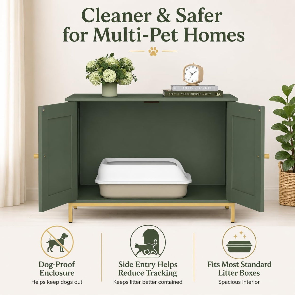28.3" L Cat Litter Box Enclosure with Metal Frame - 28.3"L / Green - image 3