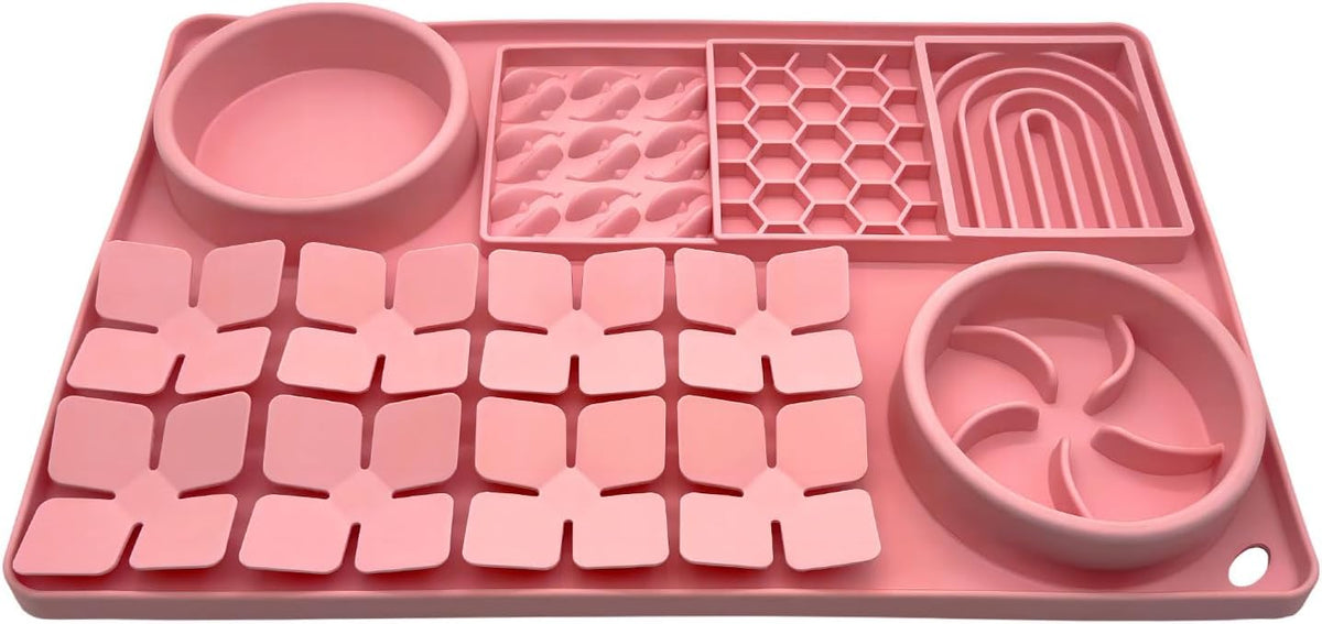 Slow Feeder Bowl, Silicone Lick Mat with Suction Cups for Dog Cat, Snuffle Mat for Pet Smell - Pink / Honeycomb 4in1 - image 2