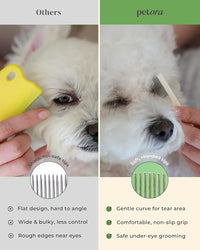 [petora] BRUSH ON ME Gentle Facial & Eye Comb for Dogs & Cats | Smooth & Stress-Free Tear Stain Remover | Fine-Tooth Grooming Tool with Rounded Tips | Comfortable Grip for Daily Pet Grooming