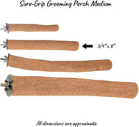 Super Bird Creations SB1152 Sure-Grip Grooming Perch for Small/Medium Birds - Enriches Beak and Foot Health - Ideal for Cockatiels, Parrots, Parakeets, Conures, Quakers - 3/4" Diam x 8" (Medium)