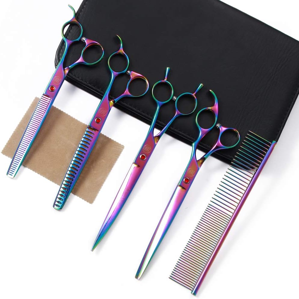 Professional Dog Grooming Scissors Set - 8 Inch (Pack of 5) / Rainbow