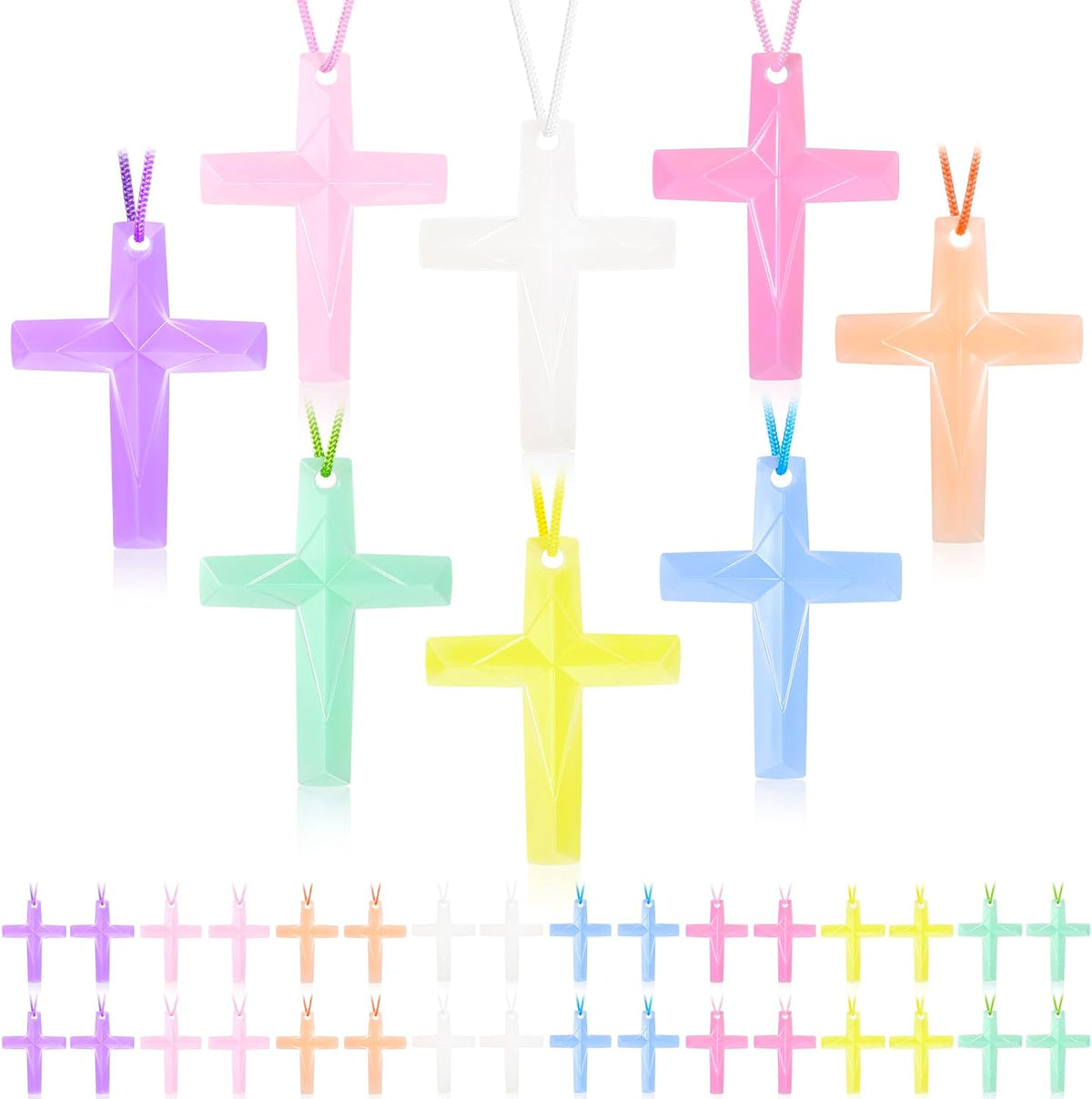104 Pack Crystal Cross Necklaces Bulk, VBS Prizes - 256PCS