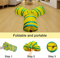 Cat Tunnel Tube Toys, 3 Ways Tunnels for Indoor Cats with Play Ball – Essentials for Cats - 3 Way Yellow Green - image 2
