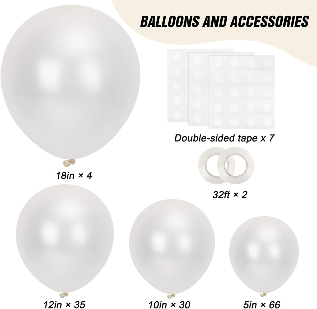 RUBFAC White Balloons Different Sizes 135pcs for Birthday Arch – Fun for Kids & Family - Pearl White - image 2