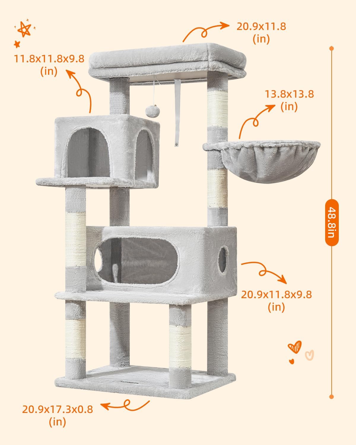 Taoqimiao Cat Tree, Suitable for Kittens - Light Gray / 49.2 Inches - image 2