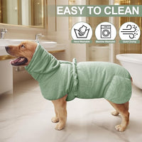 Medium to Large Size Dog Bathrobe, Quick Drying Super Absorbent Used for After Bathing, Warm Dog Towels, Adjustable Hoodies and Belts for Pet Dogs Bath Clothes Products (Green Jacquard, 3XL)