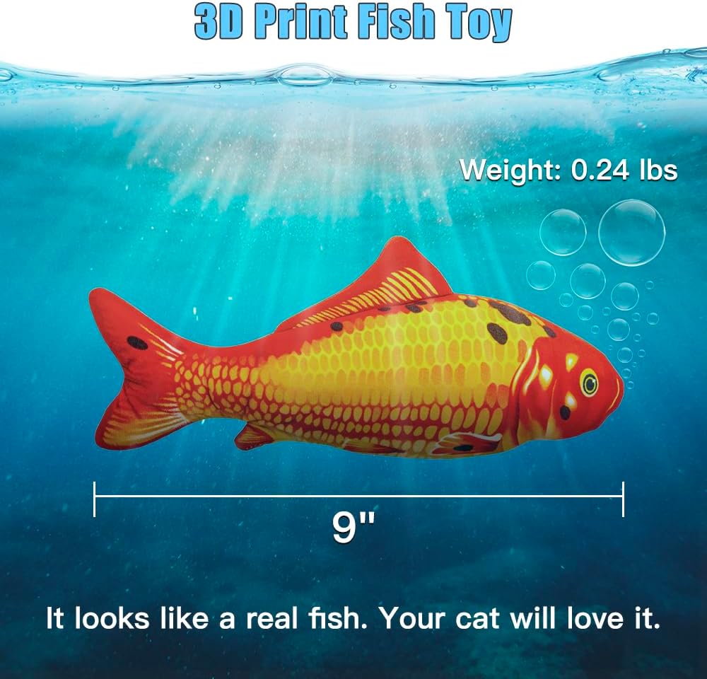 TOOGE 2 Pack 9" Floppy Fish Cat Toys with SilverVine and Catnip - Koi + Red Koi - image 4
