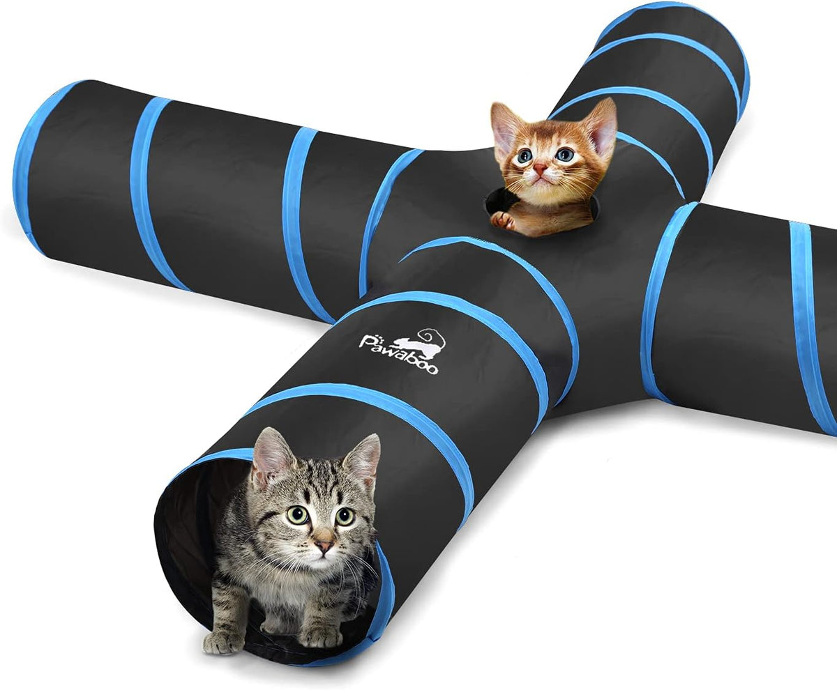 Pawaboo Cat Tunnel, Cat Tunnels for Indoor Cats - Blue / 4 Way