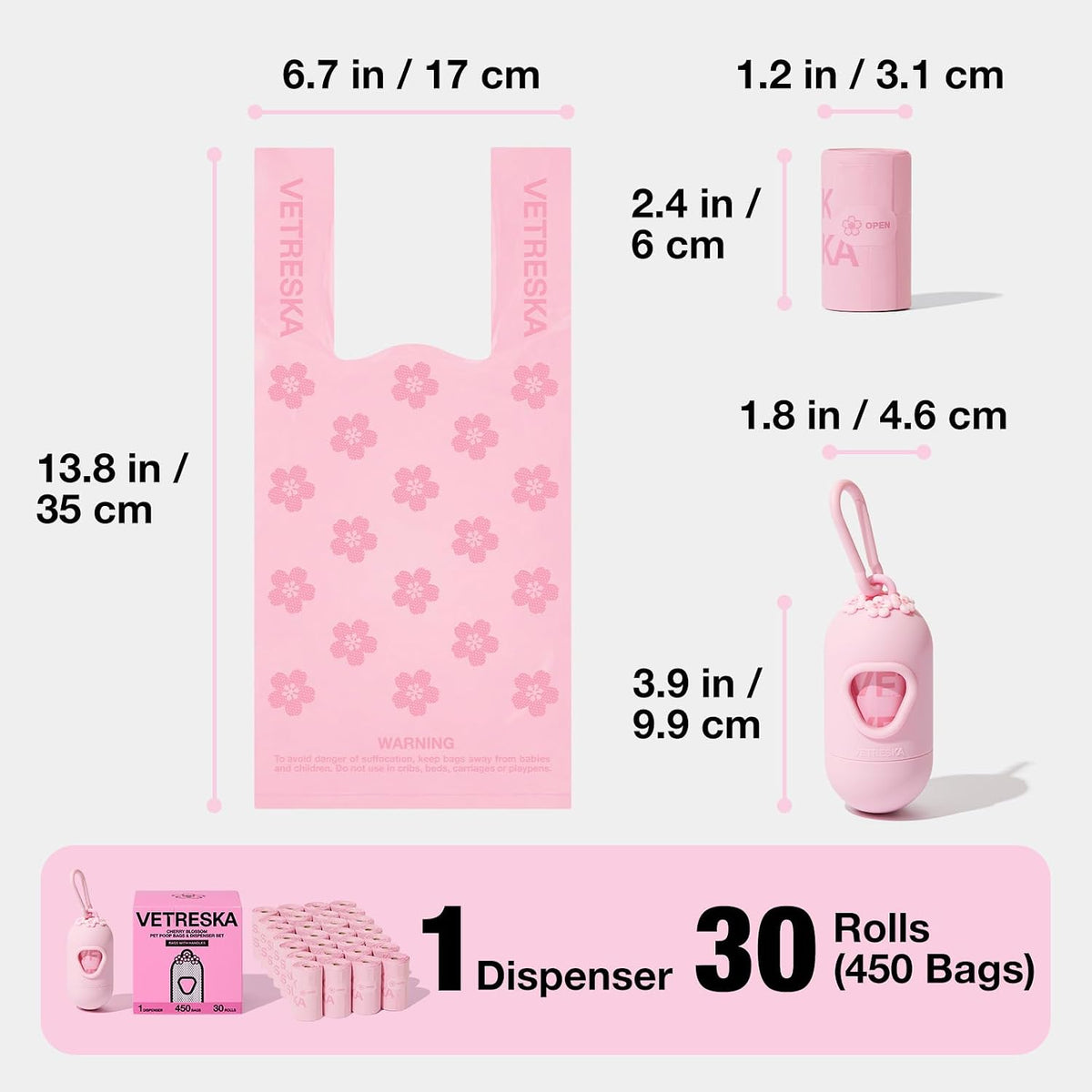 VETRESKA Dog Poop Bags with Handles 240 Count - Cherry Blossom / 1 Count (Pack of 450) - image 2