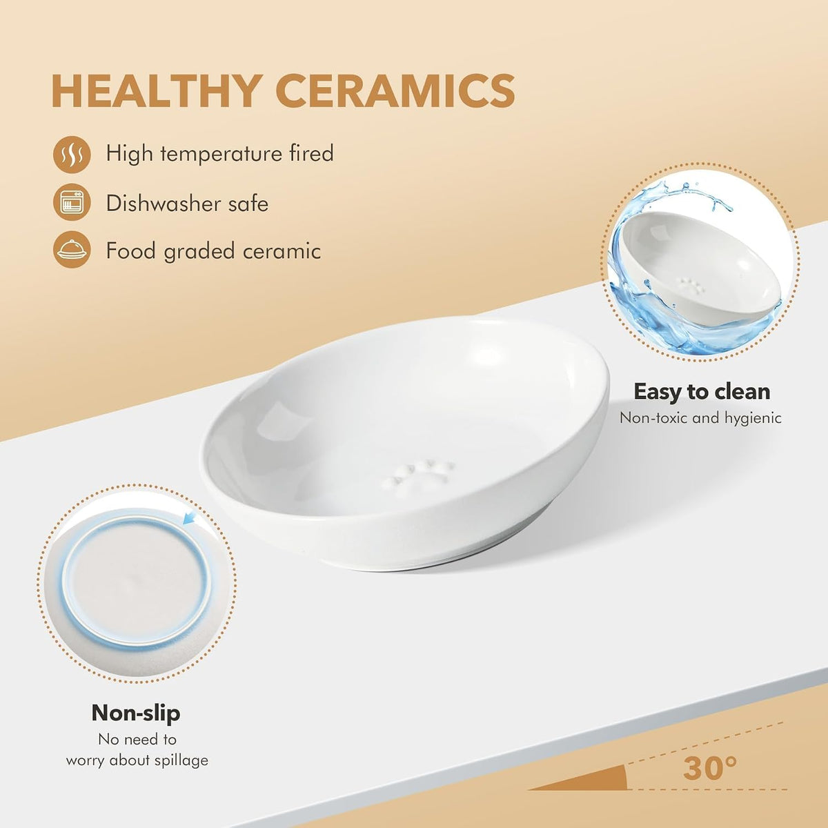 Elevated Cat Bowls, Cat Food and Water Bowl Set - White / 1 Bowl+1 Dish - image 3