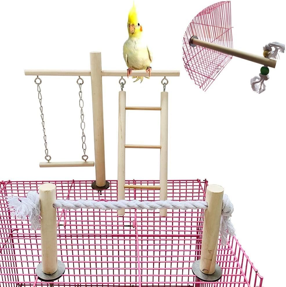 PINVNBY Bird Playground Parrot Play Gym Parakeet Cage Play Stand - Rope Bridge