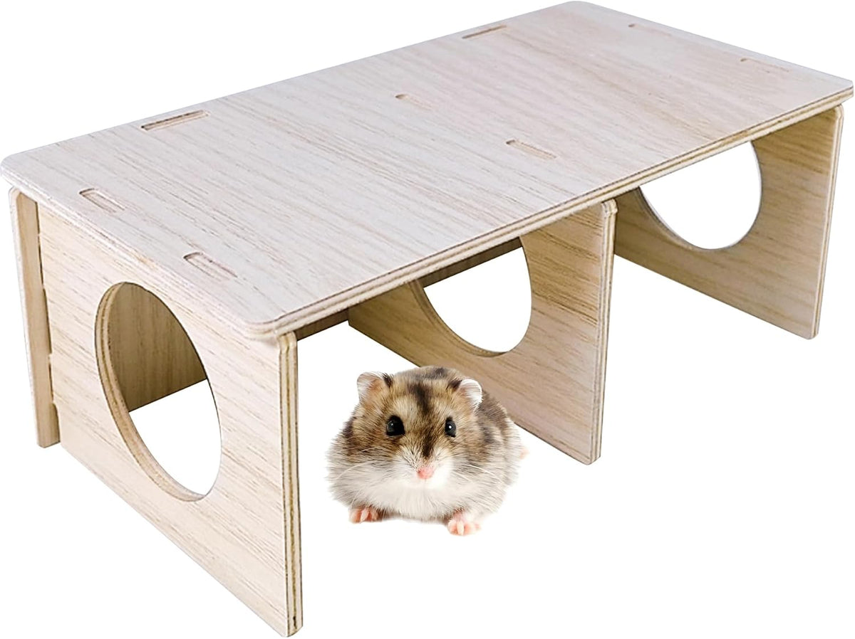 Wooden Hamsters 2-Chamber Hideout-Tunnel Multi Chamber Exploring Toy - M
