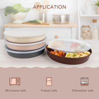 greenandlife 9 Inch 4PCS Portion Control Plates with Lids, Divided Plates for Kids Adults, Dishwasher Microwave Safe Compartment Plate, Unbreakable Lightweight Reusable Wheat Straw Plate, Earth Tone