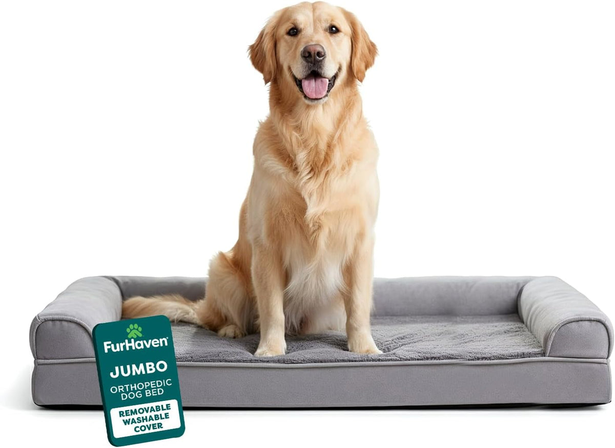 Furhaven Orthopedic Dog Bed for Large Dogs w/ Removable Bolsters - Jumbo / Gray