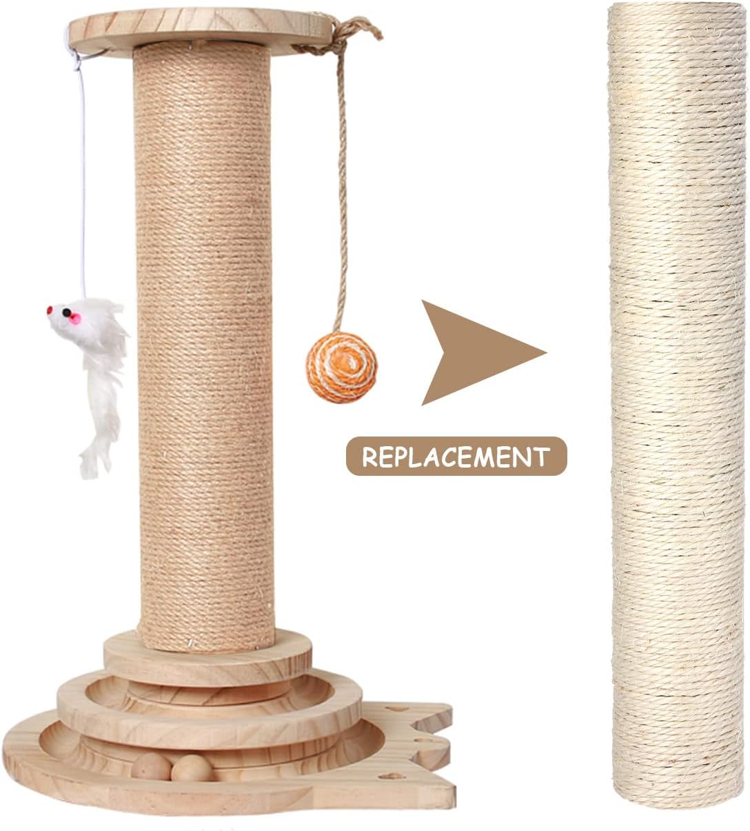 PowerKing Natural Sisal Replacement Scratching Post - 15.7''+15.7'' (2.67''Thick) / White - image 4