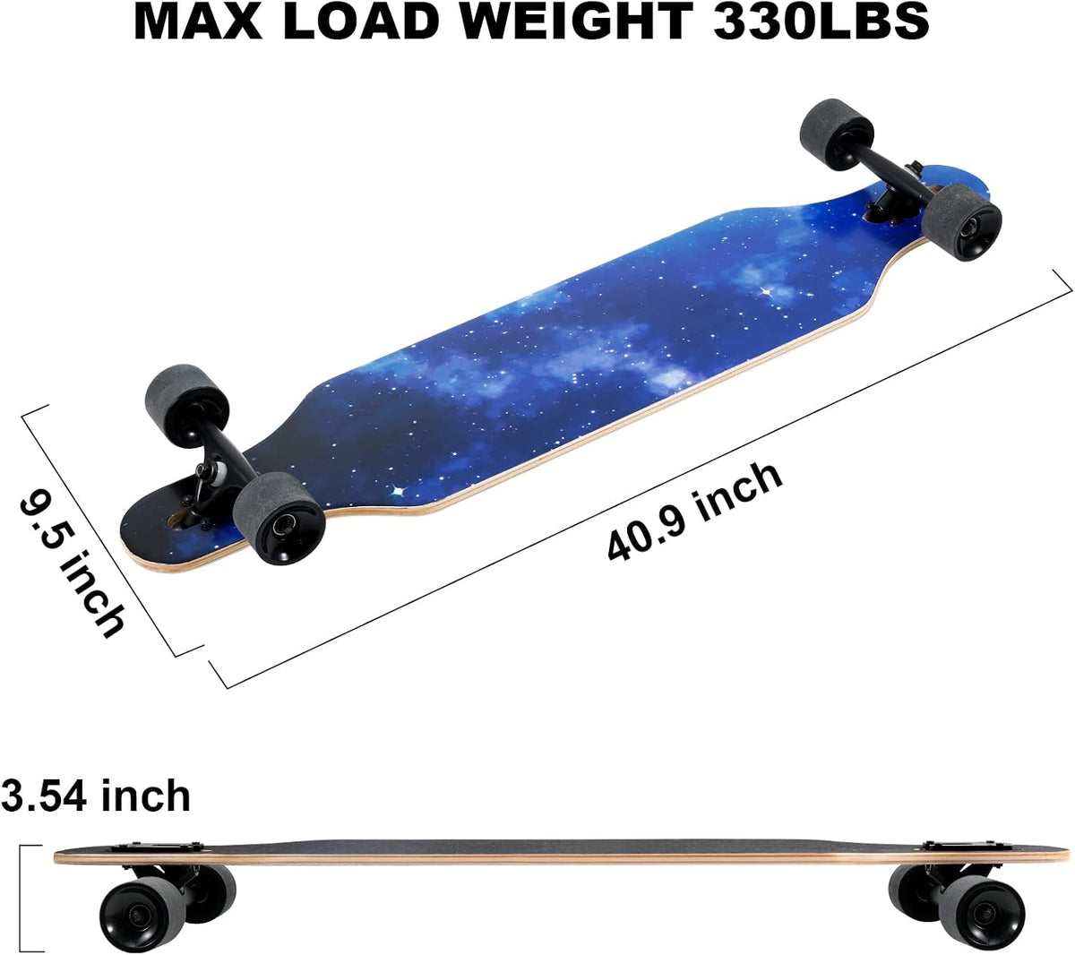 TLHB 41 inch drop through longboard skateboard with 9-ply maple deck and PU wheels - view 12