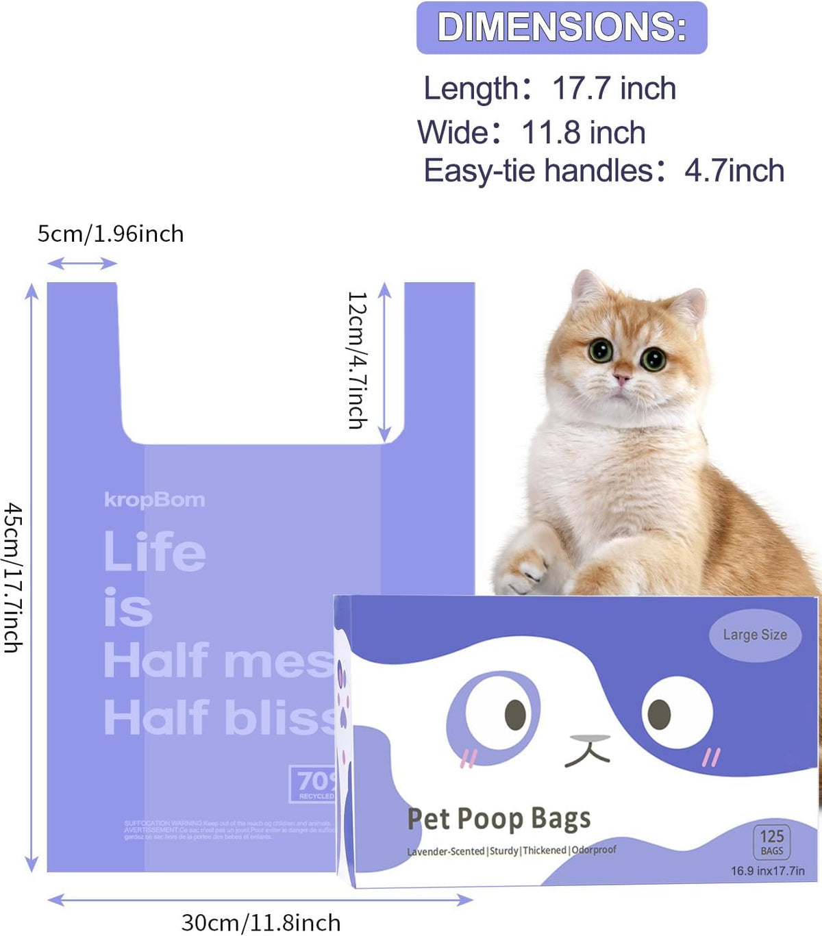 125 Count Cat Poop Bags Cherry Blossom Scented with Handles - Lavender / 125 Count / Large-17.7" x 11.8" - image 2