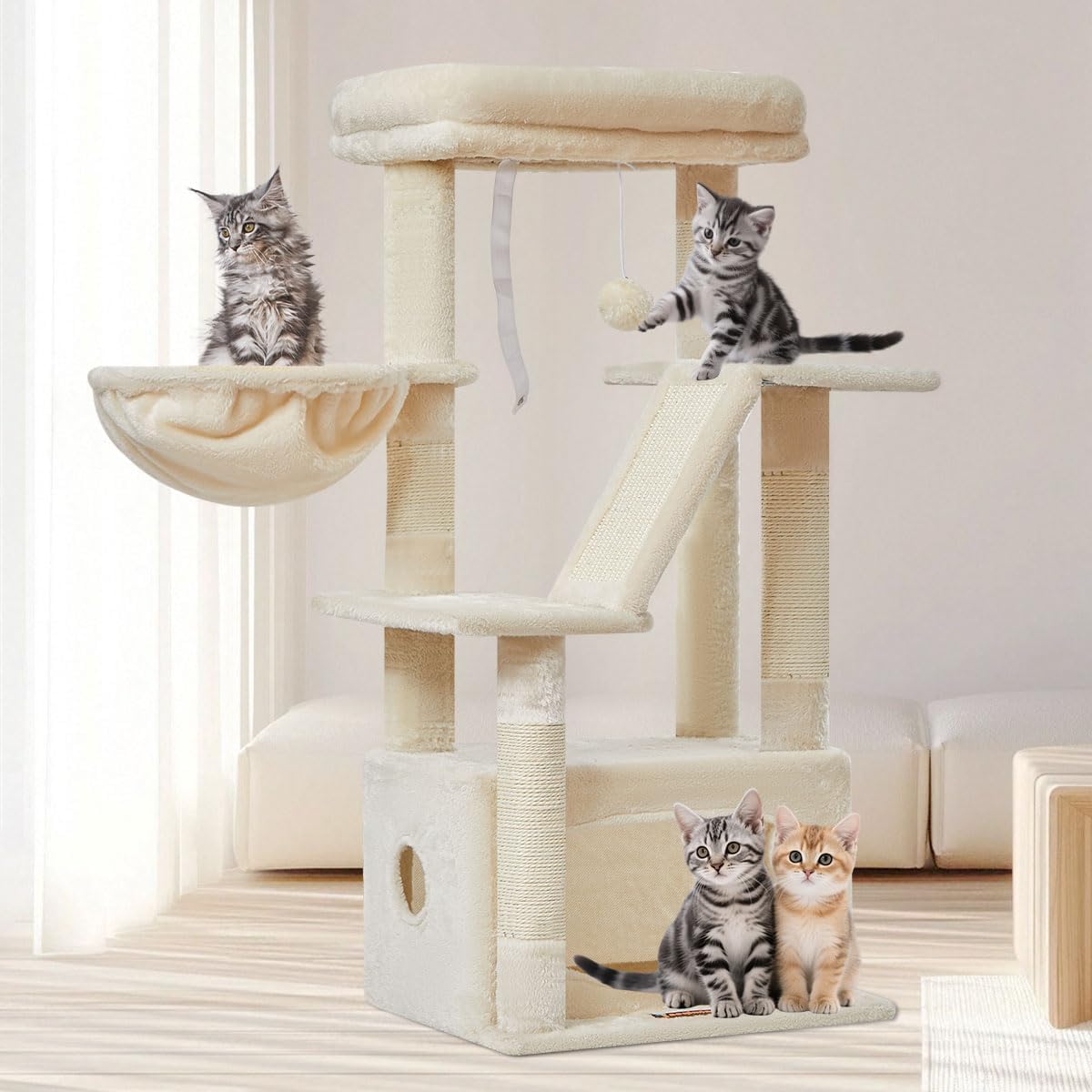 Taoqimiao Cat Tree, Suitable for Kittens - Beige / 38.5 Inches