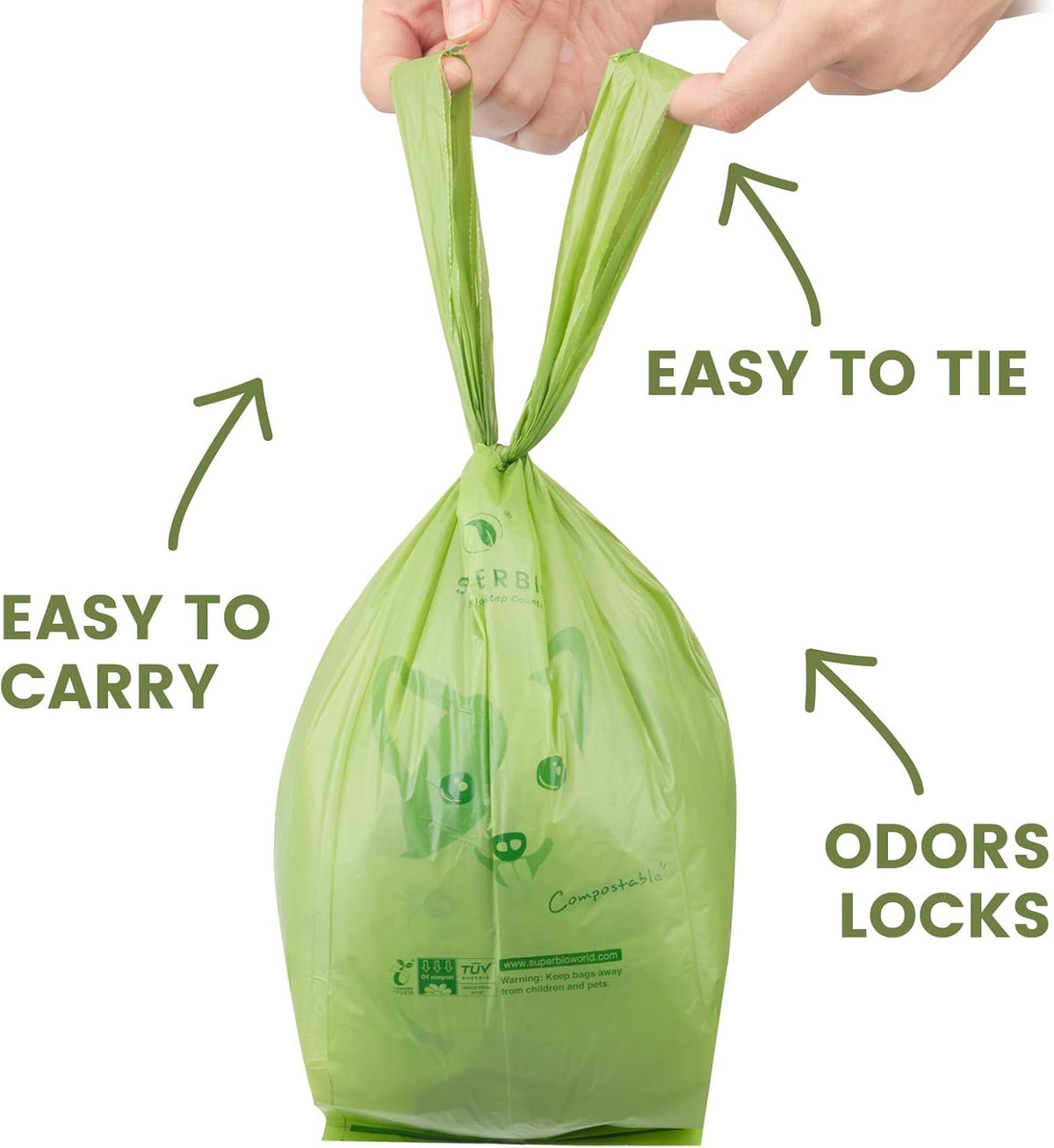 SUPERBIO Handle Tie Dog Poop Bags, 12 Rolls - image 4