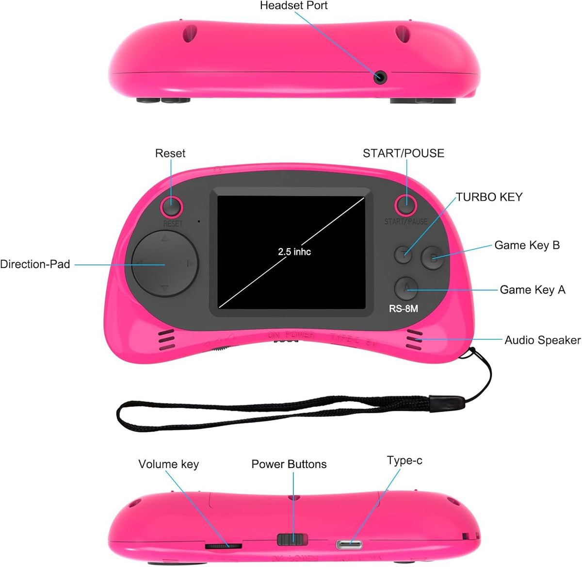 EASEGMER kids handheld game console RS-8M with 2.5 inch screen in blue - view 16