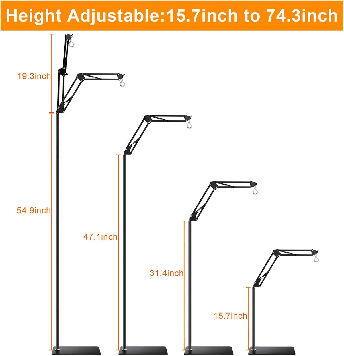 Reptile Lamp Stand Reptile Light Stand – Essentials for Reptiles And Amphibians - 15.7-74.3 inches (without Lampshade) - image 2