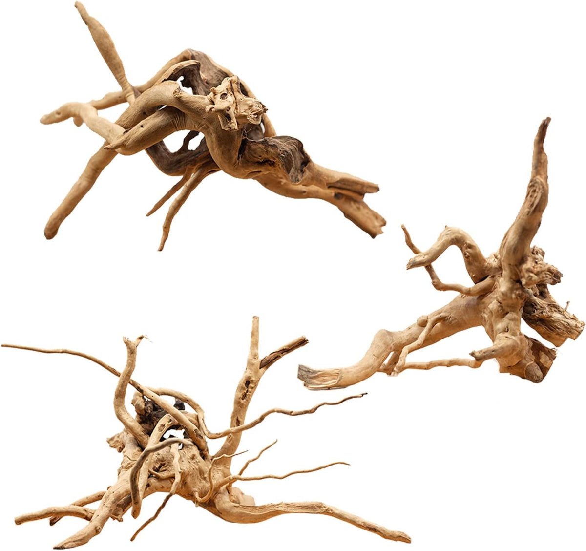 Aquarium Driftwood 3PCS Natural Trunk Driftwood Assorted Branches - Spiderwood (6-8in 3PCS)