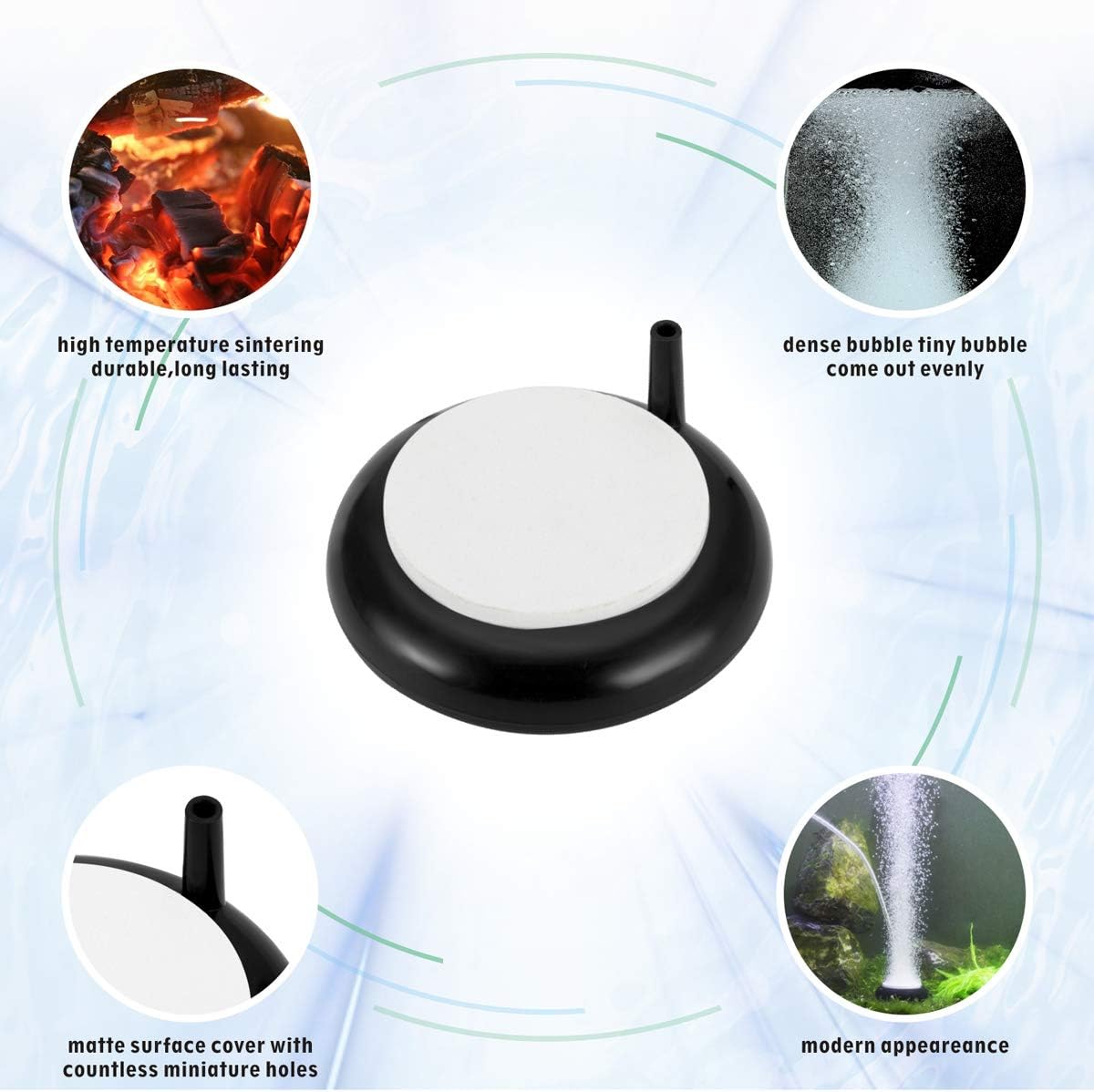 hygger aquarium air stone kit with 2 inch nano disk, hose, valves and suction cups - view 2