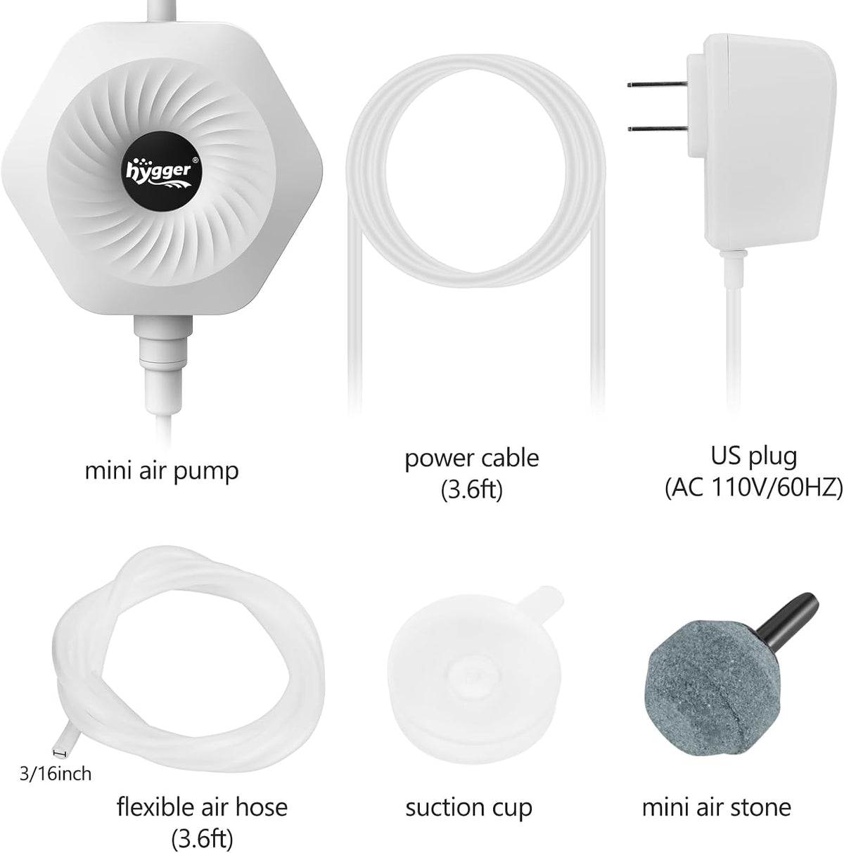 hygger Ultra Silent 1.5W Fish Bowl Aqaurium Mini Air Pump - White - image 2