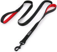 Heavy Duty Dog Leash - 2 Handles by Padded Traffic Handle for Extra Control, 6foot Long - Perfect - 6 ft / Black Red