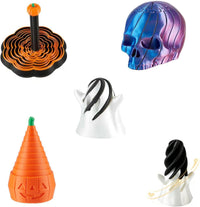 Four 3D printed Halloween spiral pumpkin passthrough fidget toys - view 3