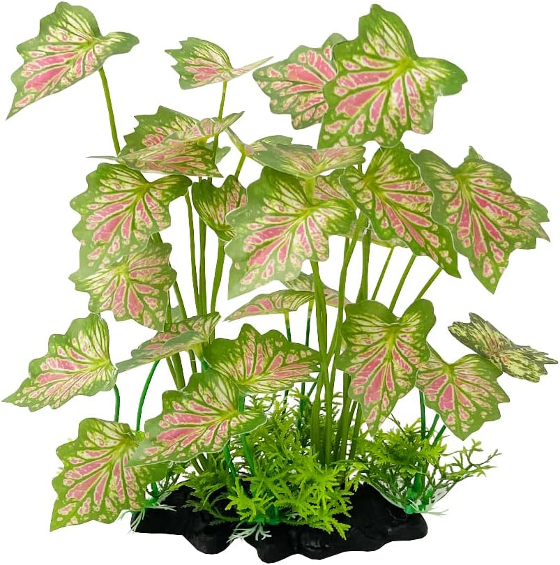 Aquarium Plant Fish Tank Decoration Small Plastic Artificial Plant - Rainforest Leafs-pink-large-set