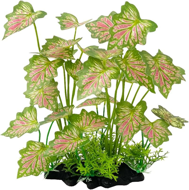 Aquarium Plant Fish Tank Decoration Small Plastic Artificial Plant - Rainforest Leafs-pink-large-set