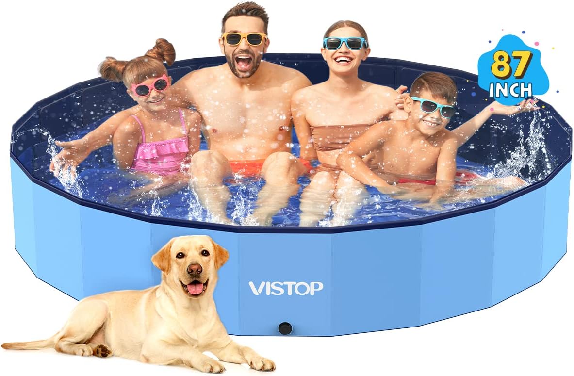 VISTOP Extra Large Foldable Dog Pool XXL - 4XL- 87" x 16" / Blue
