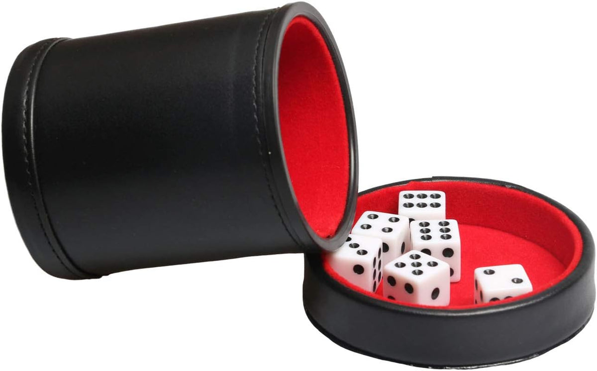 PU Leather Dice Cup Purple Velvet Lined Quiet Shaker with Lid - Red